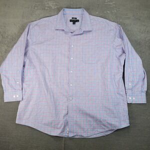 Pronto‎ Uomo Men's 19 34/35 Checkered Dress Shirt Non-Iron Classic Fit Purple